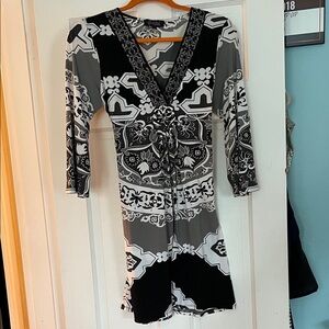 Hale Bob Black and Ivory Floral Dress